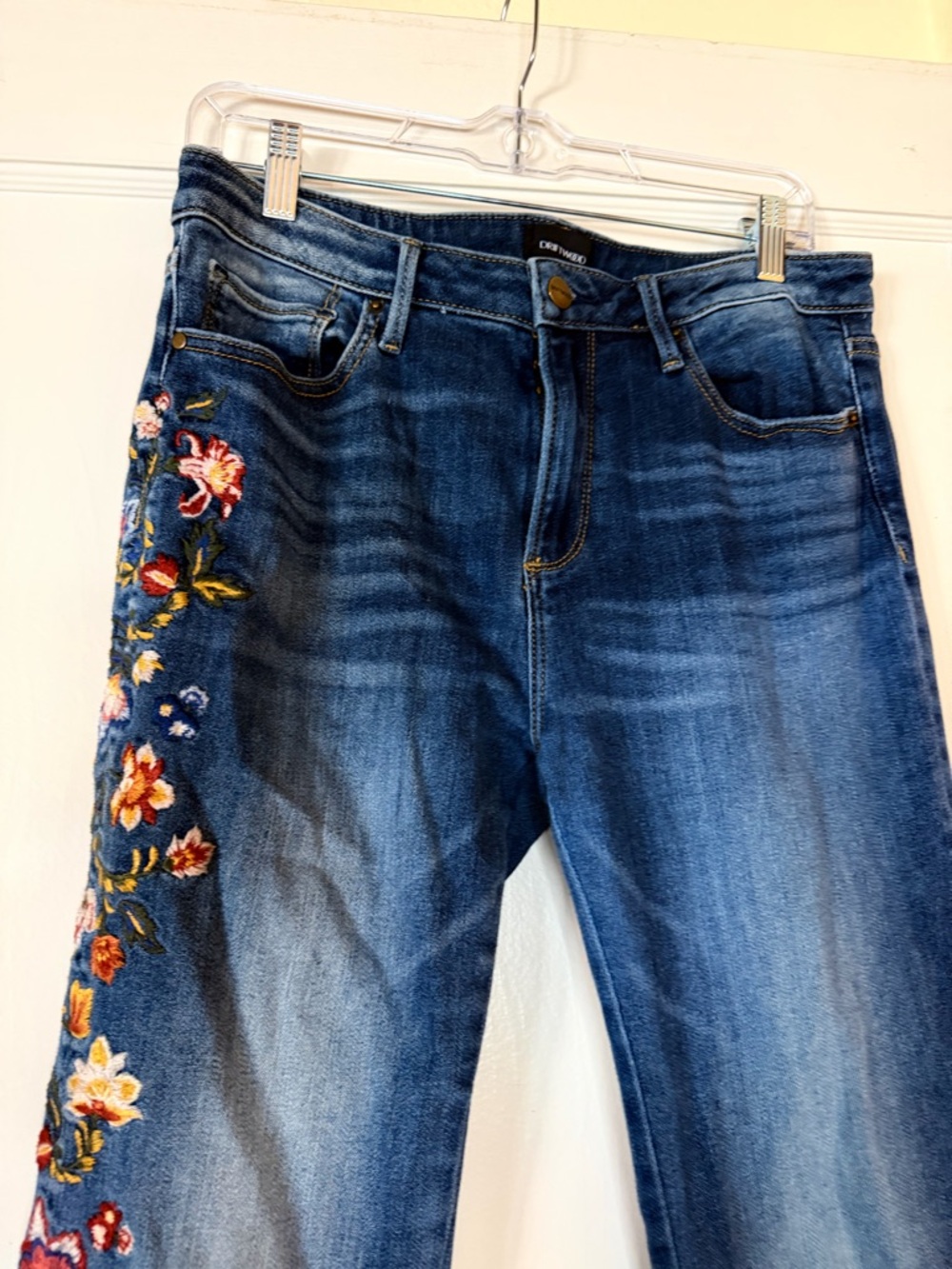 Driftwood Dark Blue Embroidered Floral Appliqué Jeans Denim Bootcut Flare - Picture 8 of 14